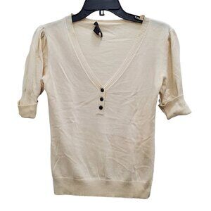 Sean by Sean Combs Women's Cream Cashmere Blend Knit SS Henley Sweater Size‎ S